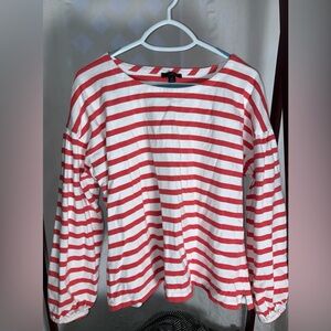 J Crew size M coral red & white stripe boat neck long sleeve T
